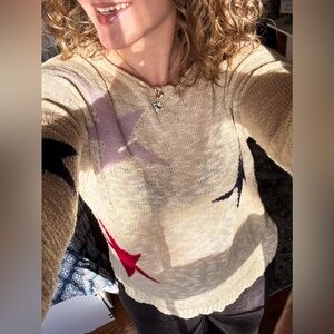 Say What? Beige Sweater with Star Accents